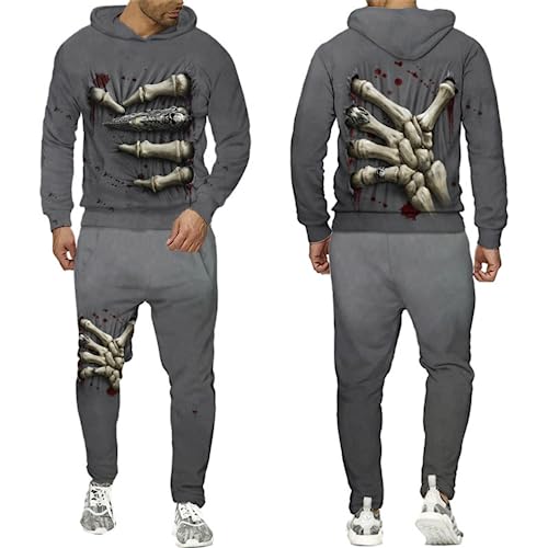 PALANK Herren Skull Trainingsanzug Sportanzug 3D Sportswear Jogging Anzug Hoodie und Hose (A5,L)