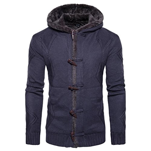 Strickjacke herren Kolylong® Herren Herbst Winter Warm Strickmantel mit Kapuze Vintage Hoodie Grobstrick Verdickte kapuzenpullover Sport Pullover Cardigan Mantel Pulli Sweatjacke Tops (XL, Marine)