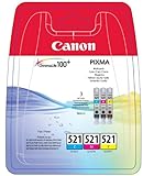 Canon CLI-521 C M Y Vorteilspack 3 Tintenpatronen (Cyan Magenta Gelb) (Veraltete Kunststoffverpackung 2018)