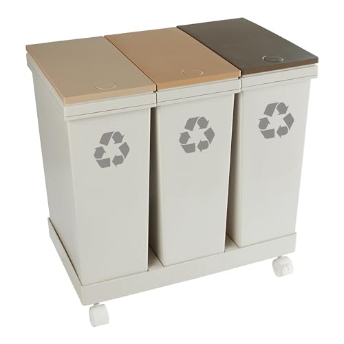 genialo Mülltrennsystem, Sammelbehälter 60l, Recycling System Mülleimer, 3 Fächer, 53 x 33,5 x 52,5 cm