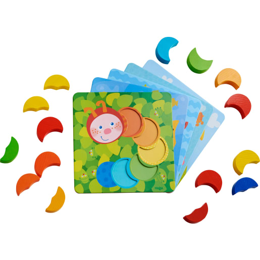 HABA 303710 - Zuordnungsspiel Farbenmonde | Farbenspiel mit 5 Motivkarten und 15 Holzbausteinen in unterschiedlichen Farben | Spielzeug aus Holz und Pappe ab 18 Monaten