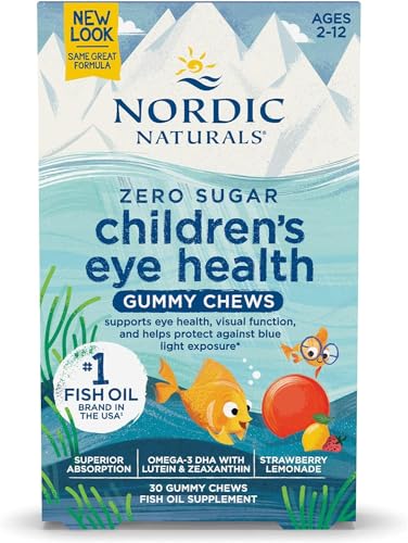 Nordic's Kinder Augengesundheit Gummies Strawberry Lemonade - 30 Gummies für Kinder - 484mg Total Omega-3s DHA, Gehirngesundheit, Antioxidantien-Unterstützung, GMO - 30 Portionen