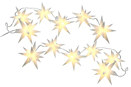 3D Stern Lichterkette - 12 LED Sterne (12 cm) - weiß Strom betrieben innen außen Garten Weihnachten Advent Winter Dekoration