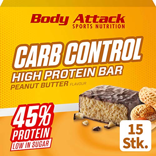 Body Attack Carb Control Protein Riegel 15x 100g (Box), Peanut Butter, 15x100g