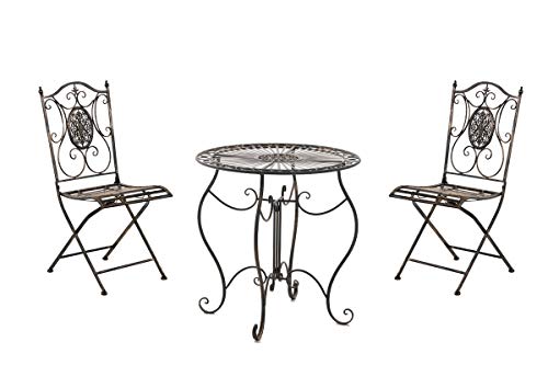 CLP Garten-Sitzgruppe Aldeano Aus Eisen I Pflegeleichtes Gartenmöbel-Set: 2 x Klappstuhl Und 1 x Tisch, Farbe:Bronze