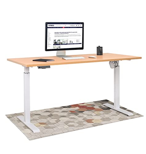 KRIEG HighDesk SMART Höhenverstellbarer Schreibtisch (Weiß + Buche I 180 x 80 cm) - Elektrischer Sitz- & Stehtisch mit Tischplatte - Stehschreibtisch Elektrisch Höhenverstellbar