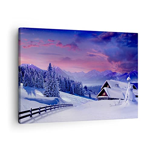 Bild auf Leinwand - Leinwandbild - Winter Landschaft Frost Schnee - 70x50cm - Wand Bild - Wanddeko - Leinwanddruck - Bilder - Kunstdruck - Wanddekoration - Leinwand bilder - Wandkunst - AA70x50-2315