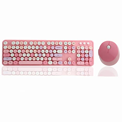 Estink Kabellose Tastatur und Maus, 2,4-GHz-Kabellose 104-Tasten-Tastatur und -Maus, Retro-Schreibmaschinen-Stil, High-Key-Design, Niedliche Office-Desktop-Tastatur für Computer(Rosa)