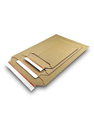 DIN A4 Versandtaschen aus Pappe 250 x 353 mm selbstklebend - Papp-Kuverts B4 A4 für Büchersendung Klamotten Dokumente Warensendung Versandverpackung … (100)