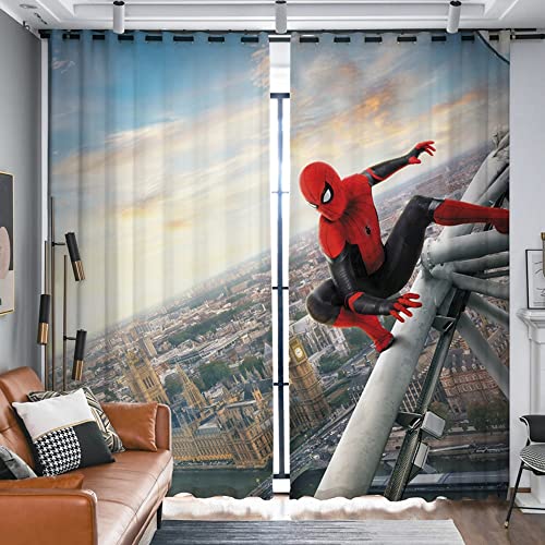 Spiderman Kinderzimmer Vorhänge Jungen Geschenke 2 Panels Fenster Gardinen 3D Digitaldruck Ösen Für Spielzimmer, Kinder Schlafzimmer, Wohnzimmer Dekoration
