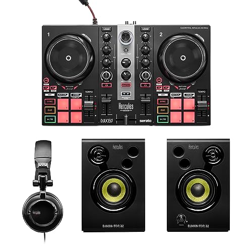 Hercules DJ Learning Kit MK II inklusive DJ Inpulse 200 MK II Controller, HD45 Kopfhörer und DJ Monitor 32 Lautsprecher