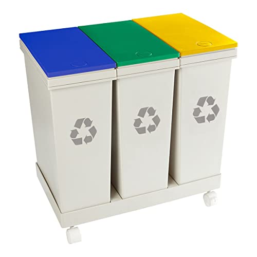 genialo Mülltrennsystem, Sammelbehälter 60l, Recycling System Mülleimer, 3 Fächer, 53 x 33,5 x 52,5 cm