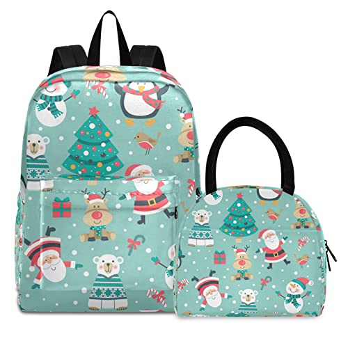 Weihnachtsschneemann Elch Geschenk Büchertasche Lunchpaket Set Schulter Rucksacks Bookbag Kinderrucksack Isolierte Lunchbox-Tasche für Mädchen Jungs