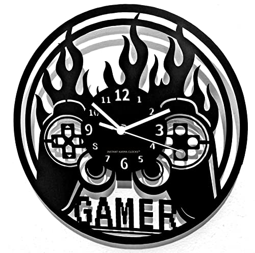 Instant Karma Clocks Gamer Wanduhr in Form von Joystick Controller Videospiel Geschenkidee für Jungen, Schwarz