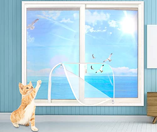 XWanitd Katzensicherheits-Fensterschutz, Mückenschutz, Balkonnetze, kratzfest, Katzennetz, selbstklebend, Fensternetz, DIY-Größe, Reißverschluss (120 x 120 cm, Reißverschluss)