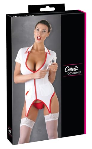 Cotelli Collection Schwestern Tracht - erotisches Minikleid in Krankenschwester-Optik mit String, Dessous-Kleid für Damen, weiß