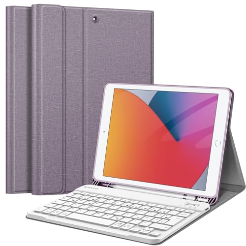 Fintie Tastatur Hülle für iPad 10.2 Zoll (8. und 7. Generation - 2020/2019), Soft TPU Rückseite Gehäuse Schutzhülle mit Pencil Halter, magnetisch Abnehmbarer Tastatur mit QWERTZ Layout, Lavendel