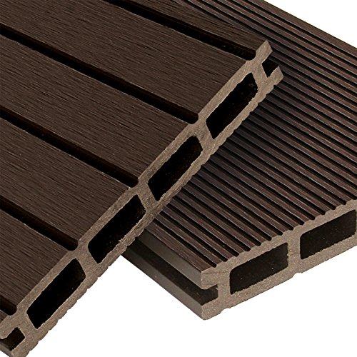 WPC Terrassendielen Basic Line - Komplett-Set dunkelbraun | 52m² (4m x 13m) Holz-Brett Dielen | Boden-Fliesen + Unterkonstruktion & Clips | Balkon Boden-Belag + rutschfest + witterungsbeständig