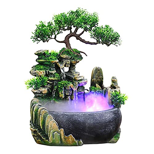 Jeffergarden Zimmerbrunnen Indoor & Outdoor Brunnen Wasserfall Tischbrunnen Dekoration Wasserspiel Mit Farbwechsel Led Beleuchtung Zen Meditation Wasserfall(EU 220V)