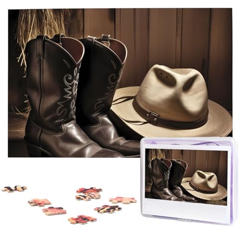 Cowboy Black Hat Western Boots Puzzles 1000 Teile Personalisierte Puzzles Fotos Puzzle für Familie Bild Puzzle für Erwachsene Hochzeit Geburtstag (74,9 x 50 cm)