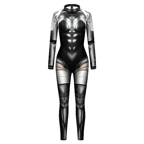 PALANK Halloween Kostüm Damen Mechanical Punk Cosplay Catsuit Overall Anzug Karneval (D1,M)