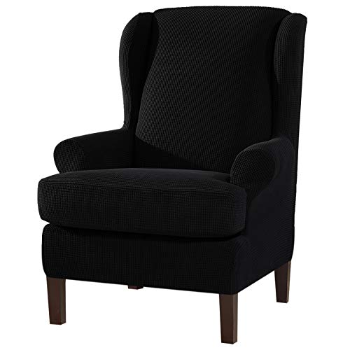 Subrtex Strench Wingback Sessel-Sofabezug, 2 Stück, weicher Sofa-Schonbezug, Spandex-Stuhlbezug, waschbarer Möbelschutz für Wohnzimmer (Flügelstuhl, schwarz)