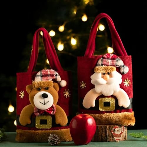 10 Stück Weihnachts-Schneemann-Hirsch-Geschenktüte, Weihnachtsdekoration, Weihnachtsmann, Kinder-Geschenktüte, Süßigkeitentüte, Weihnachtshandtasche, 2-teiliges Set, 4 Stück