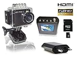HDPRO 1 Action Cam (5 Megapixel, 3,8 cm (1,5 Zoll) LCD-Display, Full HD) inkl. Class 10 SDHC 16GB Speicherkarte und 1x USB-Ladenetzteil schwarz