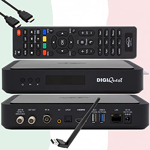 TiVuSat Karte 4K UHD + DIGIQuest Q90 Combo Receiver 4K H.265 S2+T2 HEVC Set-Top Box, zertifizierter TiVuSat Receiver mit Karte (Nicht AKTIVIERT), Mediaplayer, WebRadio, 150Mbit WiFi, EasyMouse HDMI