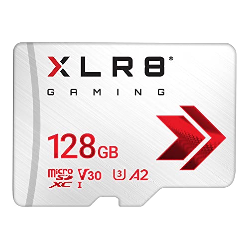 PNY XLR8 Gaming 128 GB Class 10 U3 V30 A2 microSDXC Flash-Speicherkarte, Lesegeschwindigkeit bis zu 100 MB/s, ideal für Smartphones, Tablets, Handheld-Konsolen