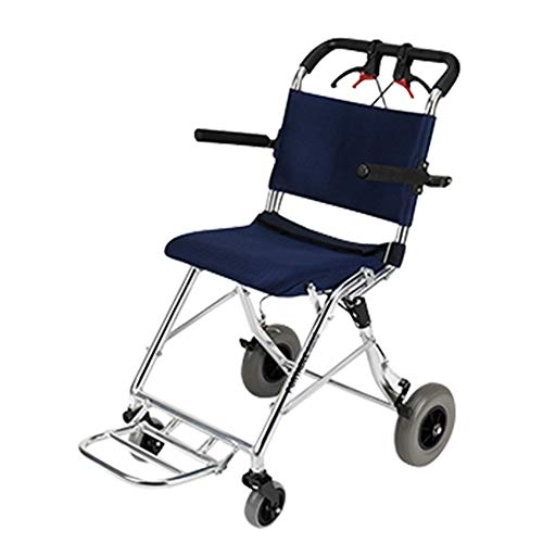 Wheelchair Foldable, Aluminum Alloy Wheelchair Lightweight, Folding Mobility Scooter Trolley Suitable for Inconvenient Sports Travel (Blue)
