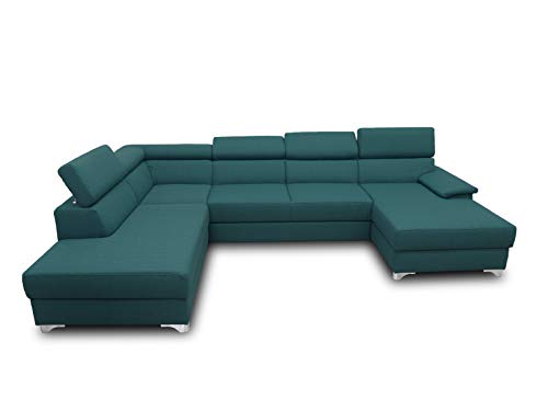 DOMO Collection Niria Wohnlandschaft | Eckcouch mit Schlaffunktion & Rückenfunktion | Sofa U Form Couch, großes Schlafsofa, grün/Petrol, 167x337x230 cm