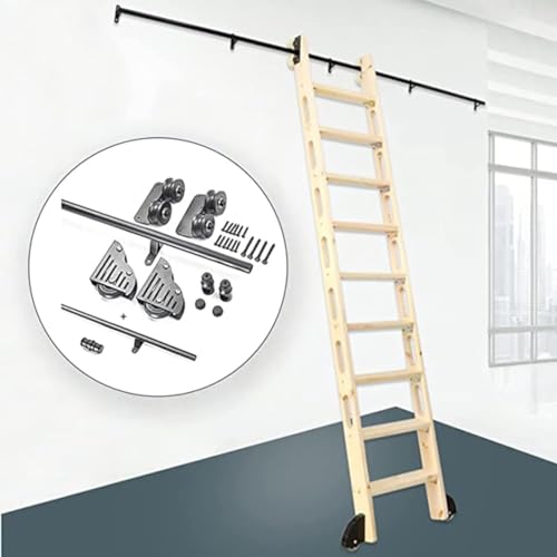 Rollleiter-Schienen-Hardware-Kit (ohne Leiter), mobile Leiter-Hardware mit Bodenrollenrädern + Verlängerungsschiene/Schiene (Größe: 600 cm Schienen-Set)