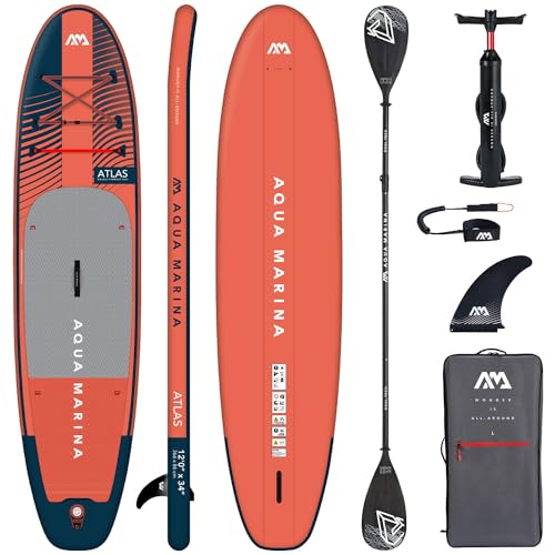 CampSup SUP Aqua Marina Atlas + DUAL-TECH Paddle SCHWARZ 366x86x15cm Aufblasbares Stand Up Paddle Board Surfboard für Einsteiger & Fortgeschrittene mit zubehör