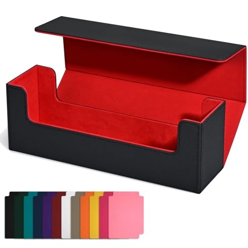 Luejnbogty Kartenaufbewahrungsbox für Sammelkarten, PU-KartendeckhüLle, Kartenhalter mit Magnetverschluss für Magnetische Spielkarten, Schwarz + Rot