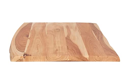 SAM Tischplatte 60x60 cm Curt, Holzplatte aus Akazienholz massiv + naturfarben + lackiert, Baumkanten-Platte für Heimwerker, geeignet für Arbeitsplatten, Tische & Fensterbretter