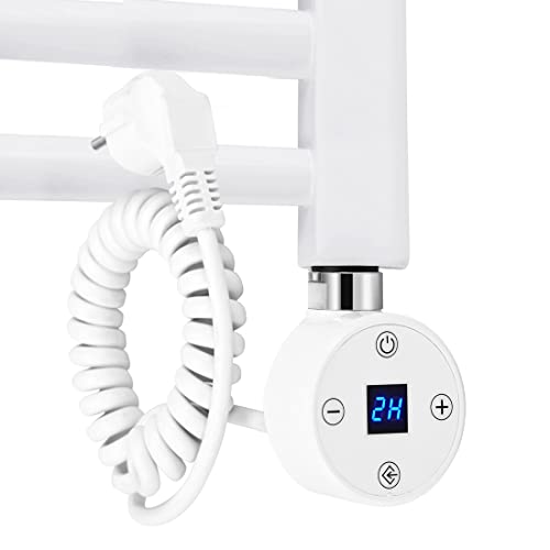 EMKE Heizstab 300W mit Thermostat und LCD Bildschirm, Heizpatrone für Badheizkörper Heizelemente aus Edelstahl Heizungen Handtuchwärmer Weiß