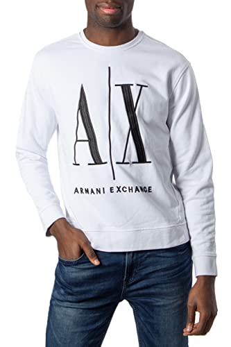 Armani Exchange Herren Icon Sweat Sweatshirt, Weiß (White 1100), Large (Herstellergröße:L)