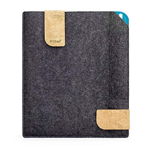 Stilbag Filztasche für Apple iPad Pro 12.9 (2018) | Etui Case aus Merino Wollfilz und Kork mit Pencil Fach | Modell KUNO in anthrazit - Azur | Tablet Schutz-Tasche Made in Germany