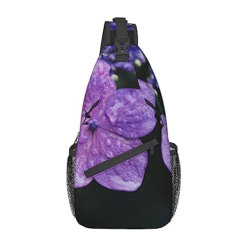 Schulterrucksack mit Hortensien-Blumendruck, leicht, faltbar, Umhängetasche, wasserabweisend, für den täglichen Gebrauch, Schwarz , Einheitsgröße