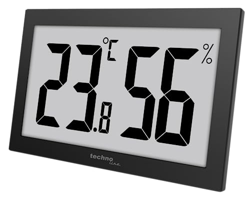Technoline Digital XXL-Thermometer Hygrometer XXL WS 9465 Thermometer gut ablesbar schwarz mit Jumbo LCD für Büro Hotel Foyer
