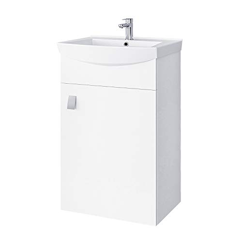 Planetmöbel Waschbecken mit Waschbeckenunterschrank/Waschtisch-Unterschrank 44cm Gäste Bad WC (Weiß)