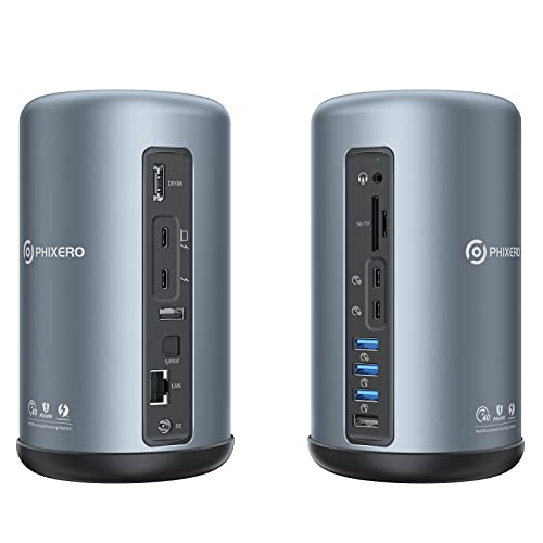 PHIXERO Thunderbolt 3 Dock, 16 in 1 USB C Dockingstation, Dual 4K@60Hz/ Single 8K Thunderbolt 3/ DP Port, 10Gbps USB-C, 5Gbps USB-A, Gigabit Ethernet, SD/TF, Audio, S/PDIF, für MacBook Mac & Windows