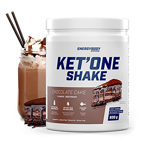 Energybody KET'ONE Shake, Keto Shake mit MCT Fettsäuren, für ketogene Ernährung, Low carb, Fasten & Diät, Pulver mit Whey, 600 g Dose, 15 Portionen, Schokolade Chocolate Cake Geschmack