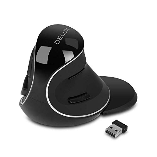 Delux Kabellose vertikale Maus, ergonomische Maus mit Nano-USB-Empfänger, 3 DPI-Levels (800/1200/1600), 6 Tasten, 2,4 G kabellose optische Maus, abnehmbare Handgelenkauflage
