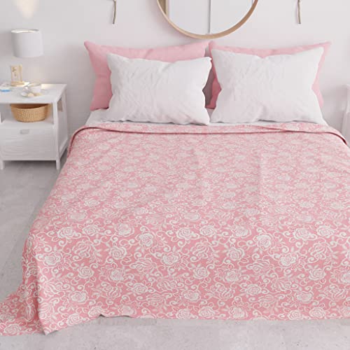 PETTI Artigiani Italiani - Tagesdecke für Doppelbett für den Sommer, leichte Decke, Bettdecke, rosa Spitze 100% antiallergische Mikrofaser