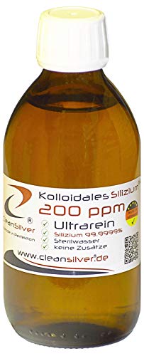 Kolloidales Silizium 200 ppm 250ml, Ultrarein 99,9999%, immer frisch hergestellt (pharm. Sterilwasser, Braunglas-Euromedizinflasche mit Originalitätsverschluss, keine Lagerware!)
