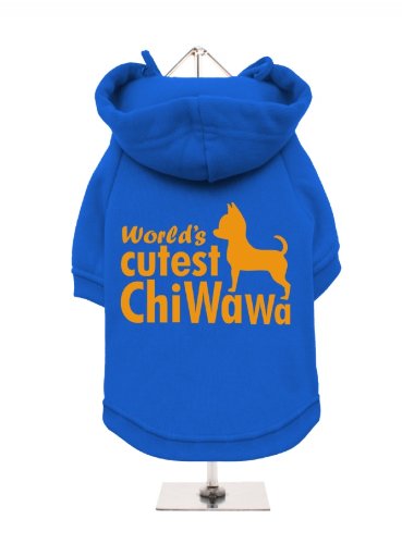 UrbanPup Hunde-Sweatshirt, Fleece-Futter, Aufschrift "The World's Cutest ChiWaWa", Kobalt / Orange