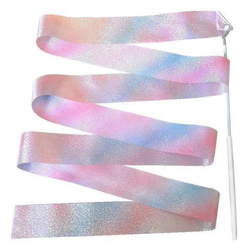 Tanzbändchen 2M / 4M Gymnastikbänder Tanzband Rhythmische Kunstgymnastik Ballett Streamer Twirling Rod Rainbow Stick Tanzbänder (Color : White Handle, Size : 4M)