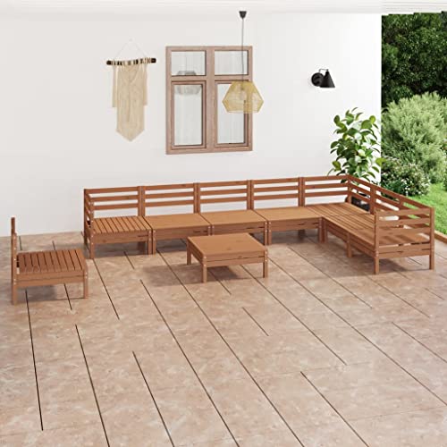 WHOPBXGAD terrassenmöbel,balkonmöbel Kleiner Balkon,Tisch klappbar,9-TLG. Garten-Lounge-Set Massivholz Kiefer Honigbraunterassenmöbel außen,balkonmöbel Set,glasplatte Tisch,